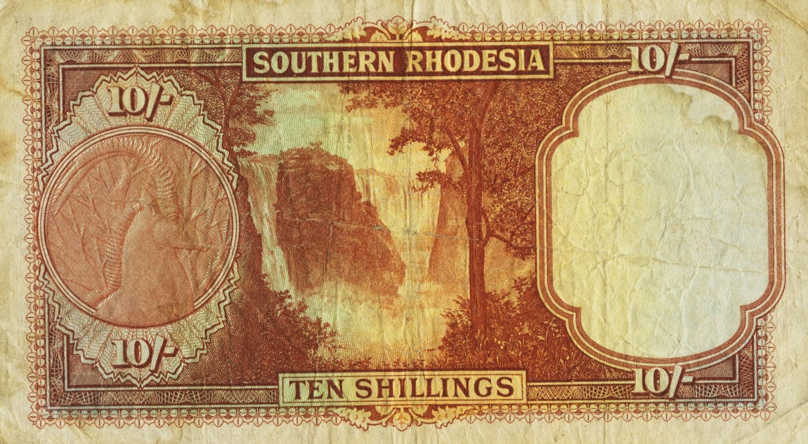 Back of Southern Rhodesia p9a: 10 Shillings from 1939