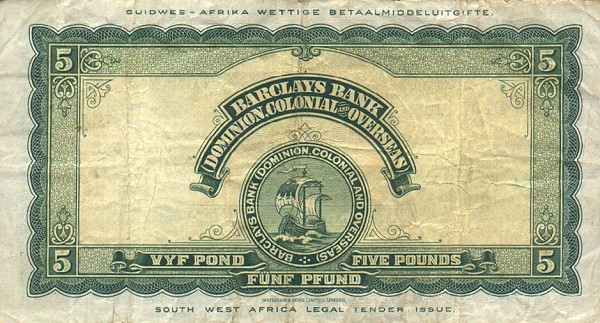 Back of Southwest Africa p3c: 5 Pounds from 1951