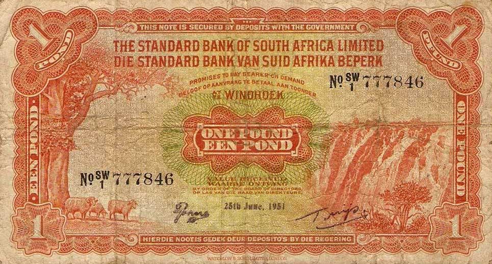 Front of Southwest Africa p8c: 1 Pound from 1950