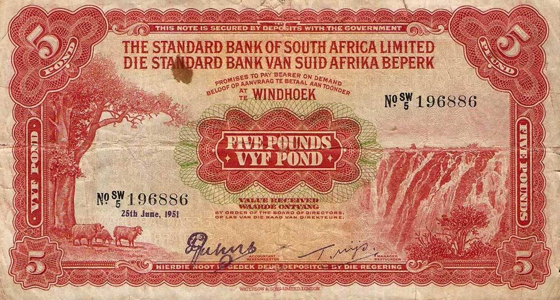 Front of Southwest Africa p9c: 5 Pounds from 1950