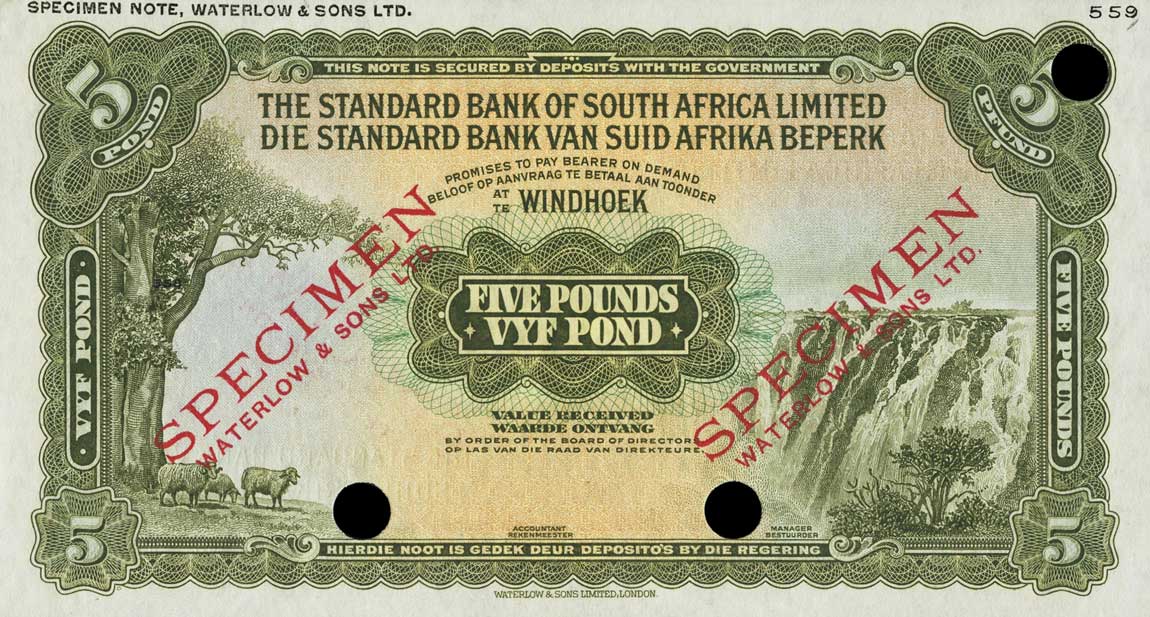 Front of Southwest Africa p9ct: 5 Pounds from 1931