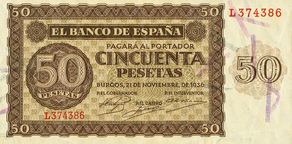 Front of Spain p100a: 50 Pesetas from 1936
