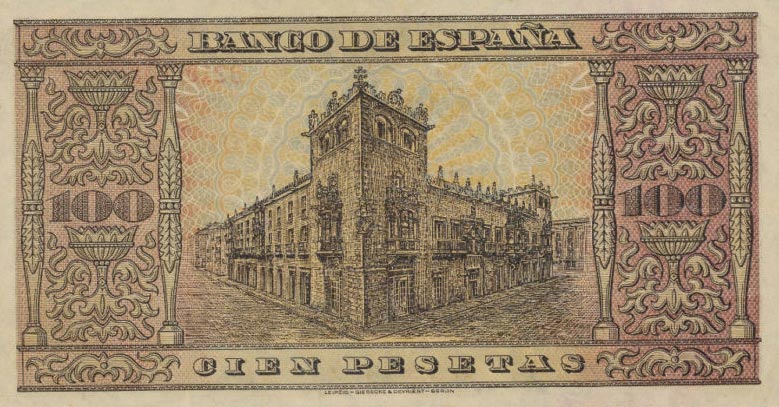 Back of Spain p113a: 100 Pesetas from 1938