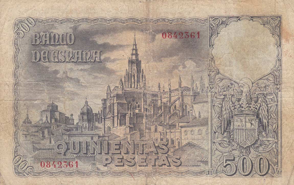 Back of Spain p124a: 500 Pesetas from 1940