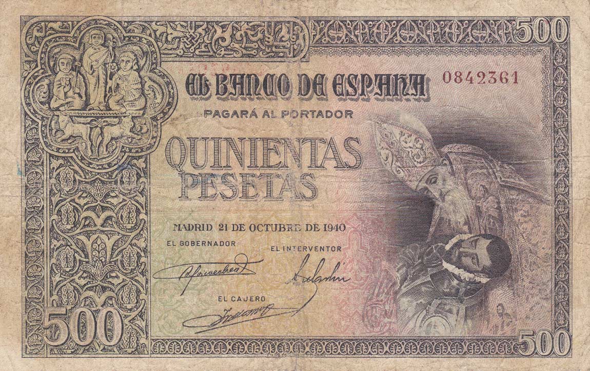 Front of Spain p124a: 500 Pesetas from 1940