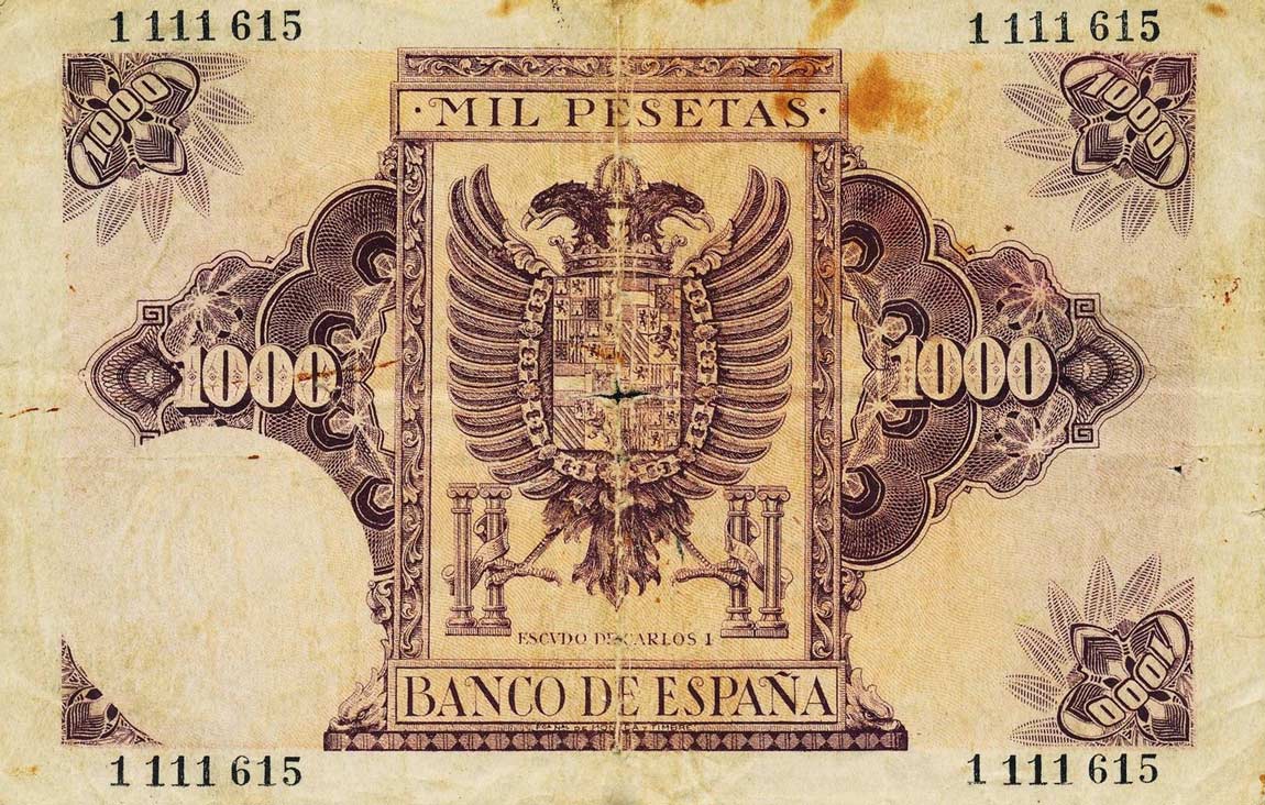 Back of Spain p125a: 1000 Pesetas from 1940