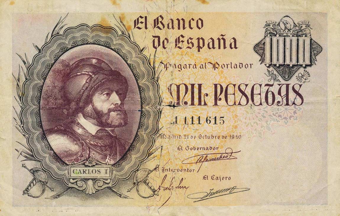 Front of Spain p125a: 1000 Pesetas from 1940