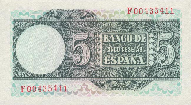 Back of Spain p136a: 5 Pesetas from 1948