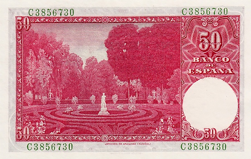 Back of Spain p141a: 50 Pesetas from 1951
