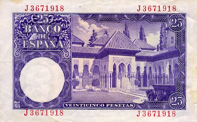 Back of Spain p147a: 25 Pesetas from 1954