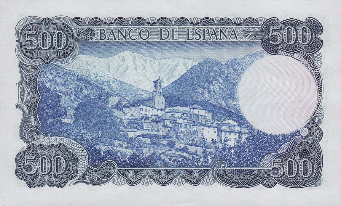 Back of Spain p153a: 500 Pesetas from 1971