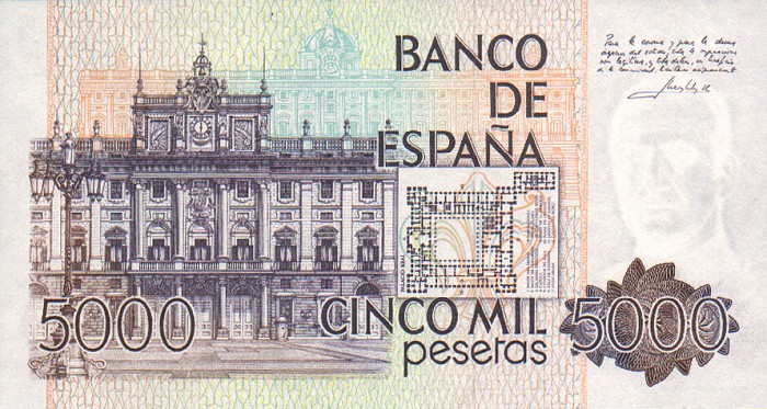 Back of Spain p160a: 5000 Pesetas from 1979