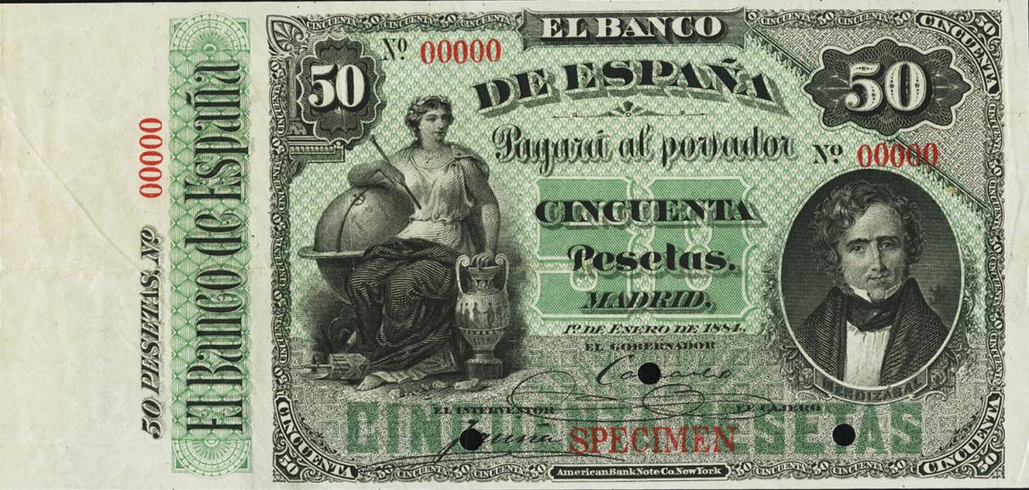 Front of Spain p25s: 50 Pesetas from 1884