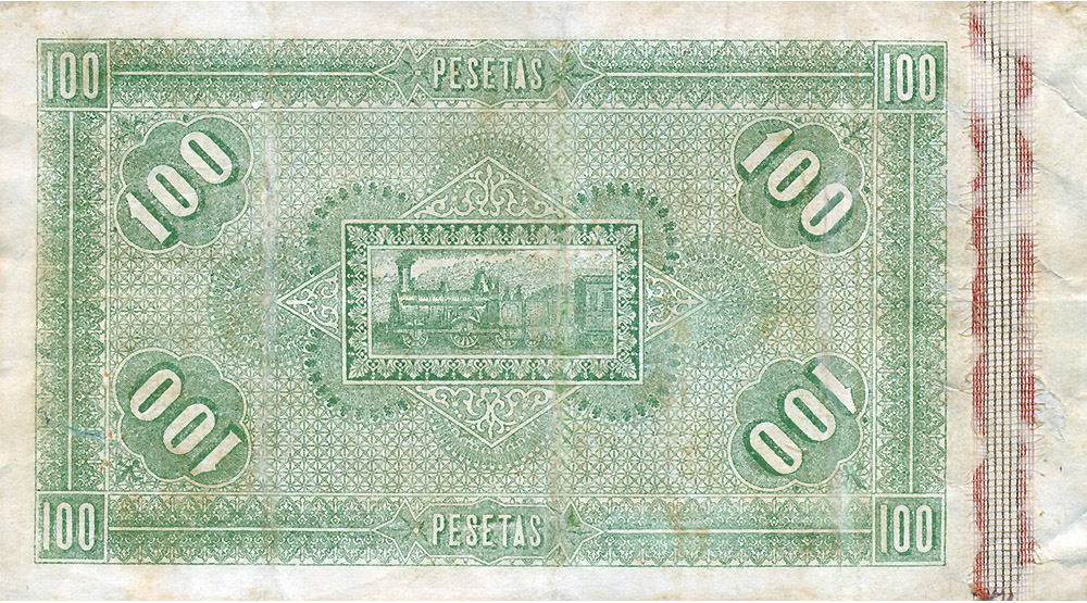 Back of Spain p31: 100 Pesetas from 1884