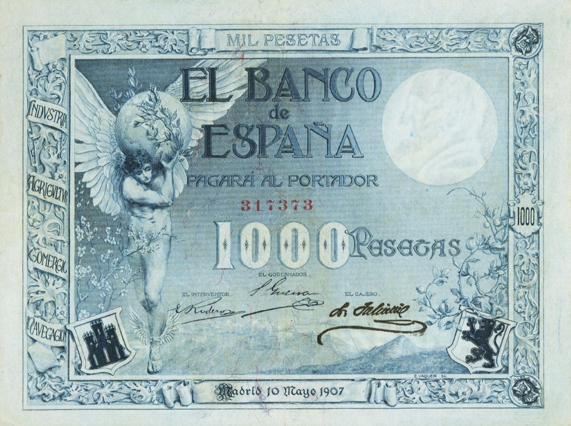 Front of Spain p61a: 1000 Pesetas from 1907