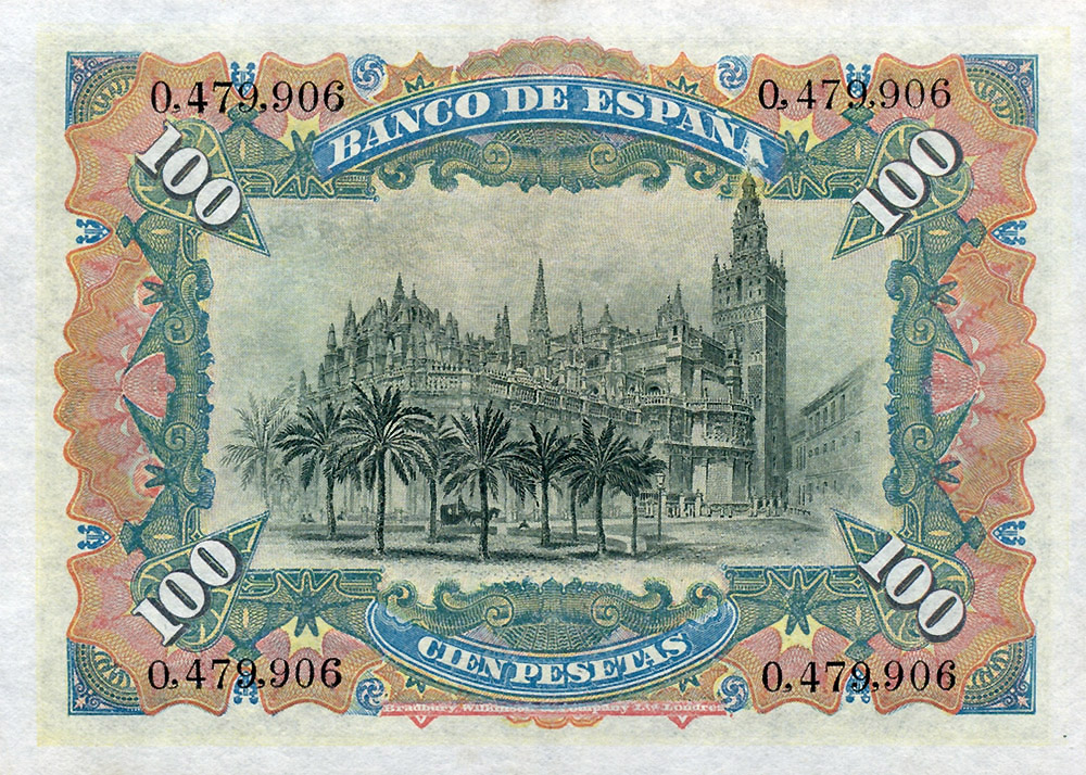 Back of Spain p64a: 100 Pesetas from 1907