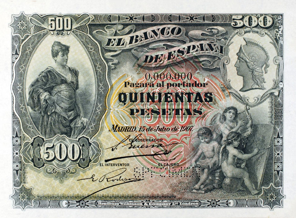 Front of Spain p65s: 500 Pesetas from 1907