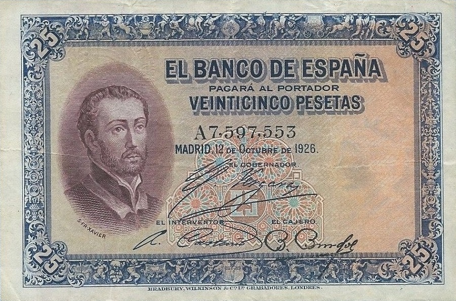 Front of Spain p71b: 25 Pesetas from 1931