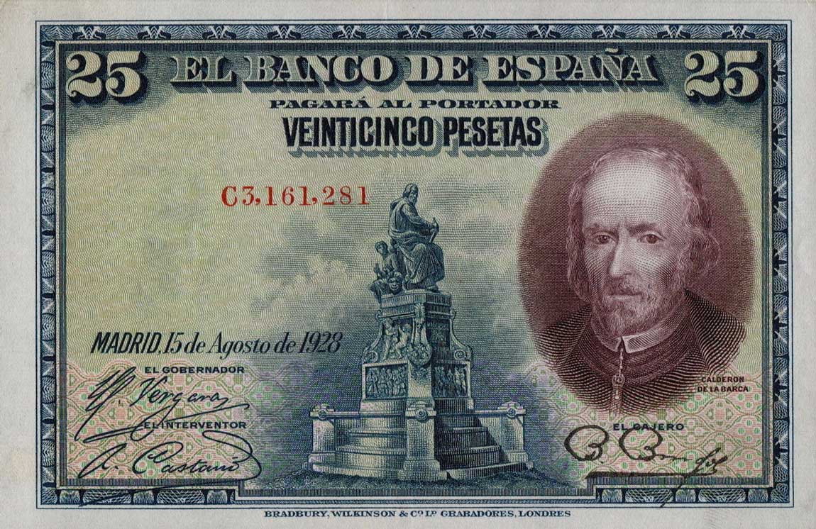 Front of Spain p74c: 25 Pesetas from 1928