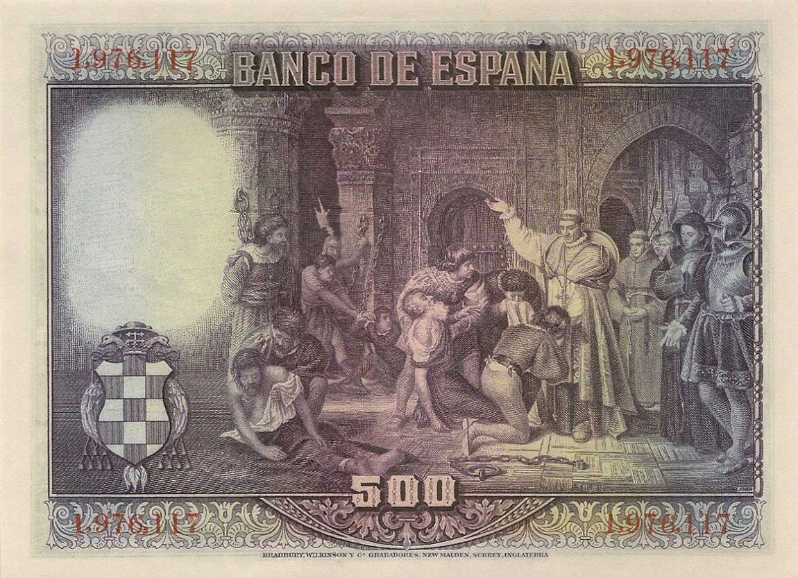 Back of Spain p77a: 500 Pesetas from 1928