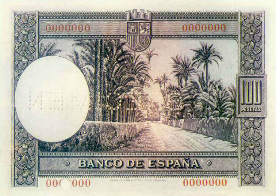 Back of Spain p90a: 100 Pesetas from 1938