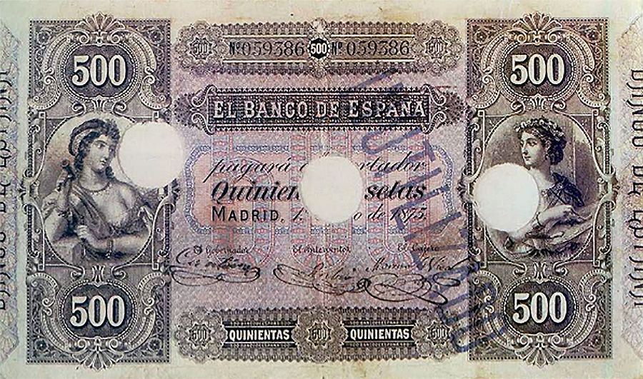 Front of Spain p9: 500 Pesetas from 1875