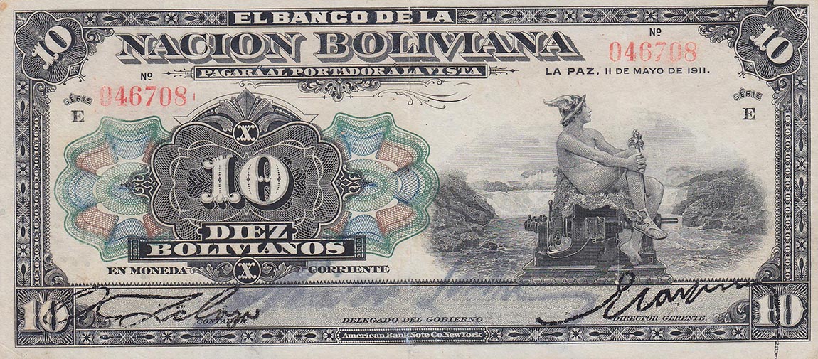 Front of Bolivia p107a: 10 Bolivianos from 1911