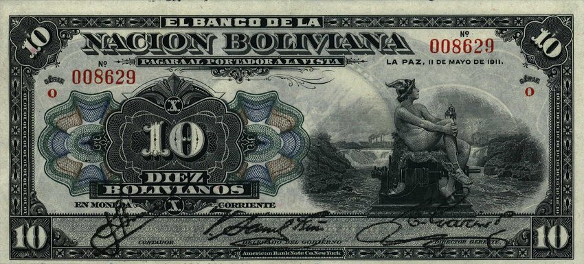 Front of Bolivia p107b: 10 Bolivianos from 1911