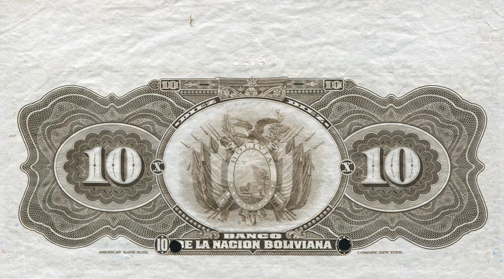 Back of Bolivia p107s: 10 Bolivianos from 1911