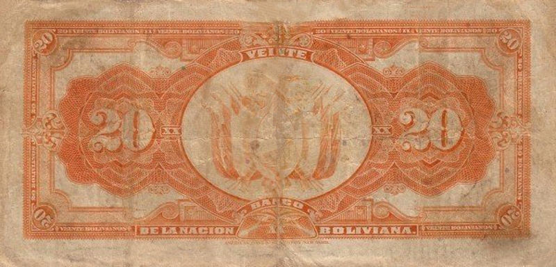 Back of Bolivia p109B: 20 Bolivianos from 1911