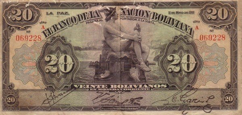 Front of Bolivia p109B: 20 Bolivianos from 1911