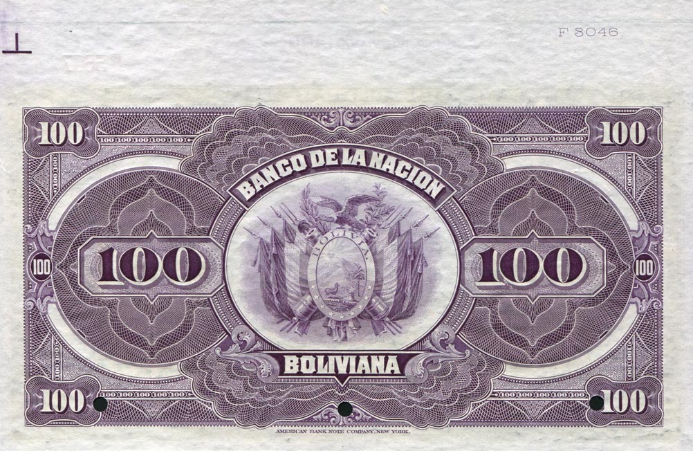Back of Bolivia p111s: 100 Bolivianos from 1911