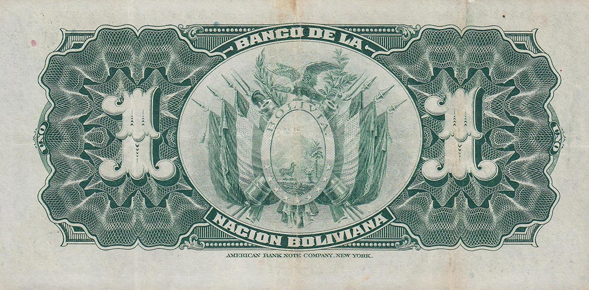 Back of Bolivia p112: 1 Boliviano from 1929