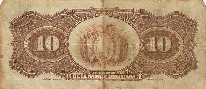 Back of Bolivia p114a: 10 Bolivianos from 1929