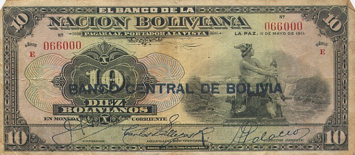 Front of Bolivia p114a: 10 Bolivianos from 1929