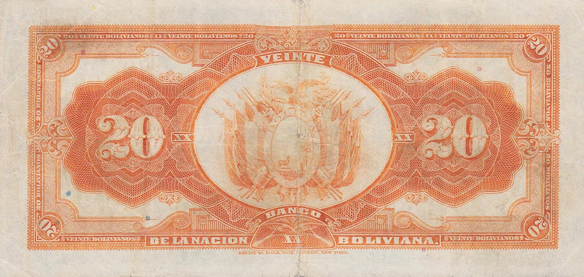 Back of Bolivia p115a: 20 Bolivianos from 1929