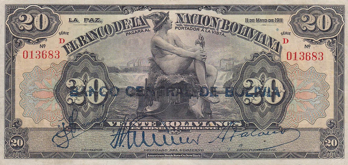 Front of Bolivia p115a: 20 Bolivianos from 1929