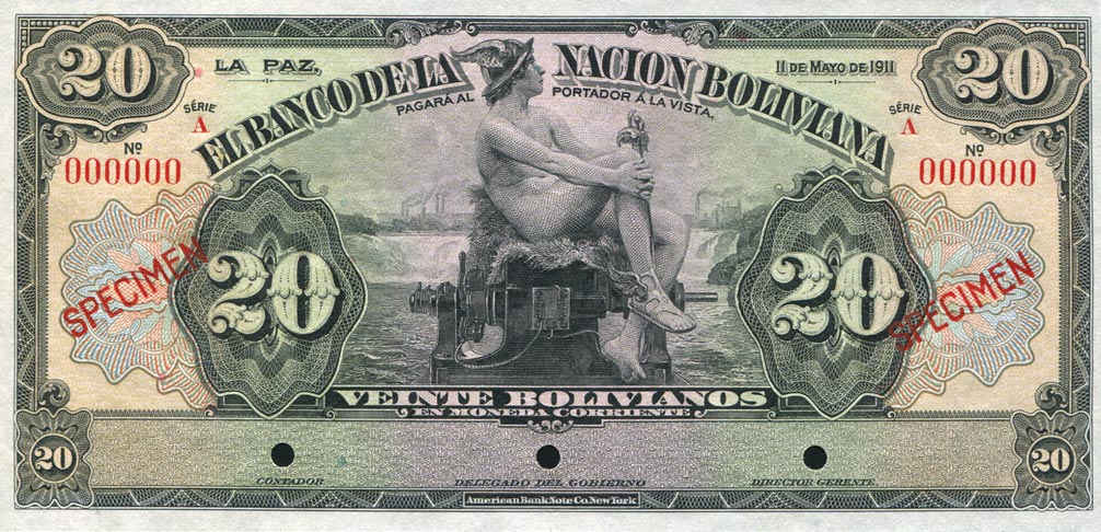 Front of Bolivia p115s: 20 Bolivianos from 1929