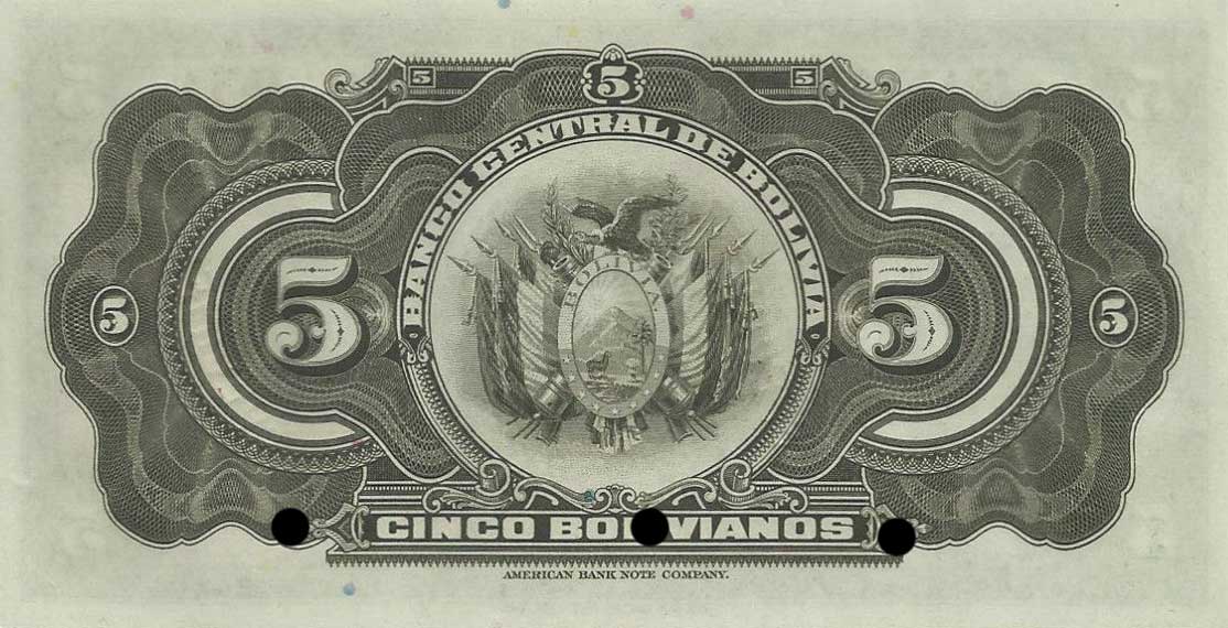 Back of Bolivia p120s: 5 Bolivianos from 1928