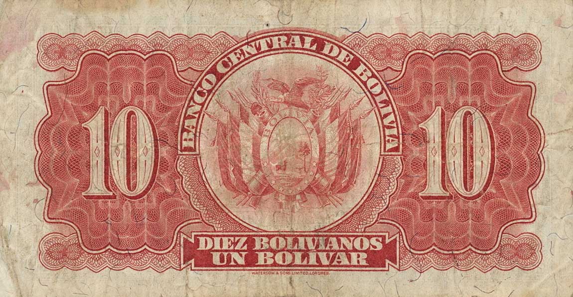 Back of Bolivia p130: 10 Bolivianos from 1928