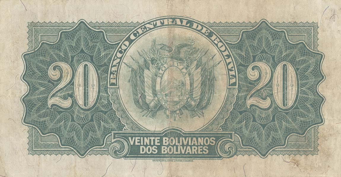 Back of Bolivia p131: 20 Bolivianos from 1928