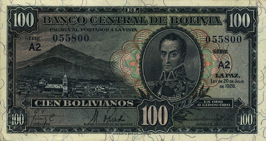 Front of Bolivia p133a: 100 Bolivianos from 1928