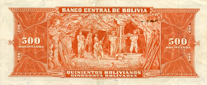 Back of Bolivia p148: 500 Bolivianos from 1945