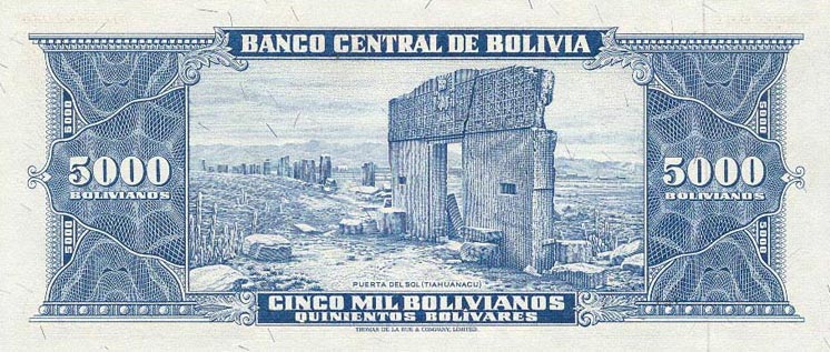 Back of Bolivia p150: 5000 Bolivianos from 1945