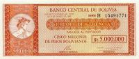 p192A from Bolivia: 5000000 Pesos Bolivianos from 1985
