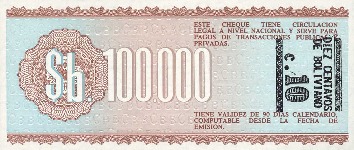 Back of Bolivia p197: 10 Centavos from 1987