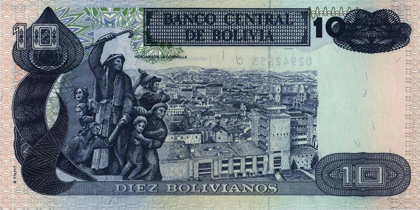 Back of Bolivia p210: 10 Boliviano from 1993