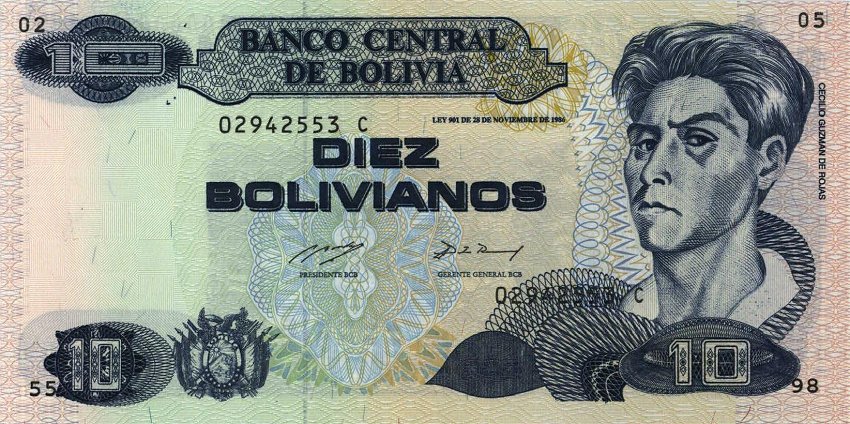 Front of Bolivia p210: 10 Boliviano from 1993