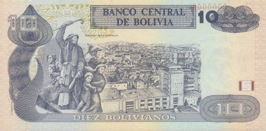 Back of Bolivia p233: 10 Bolivianos from 2007