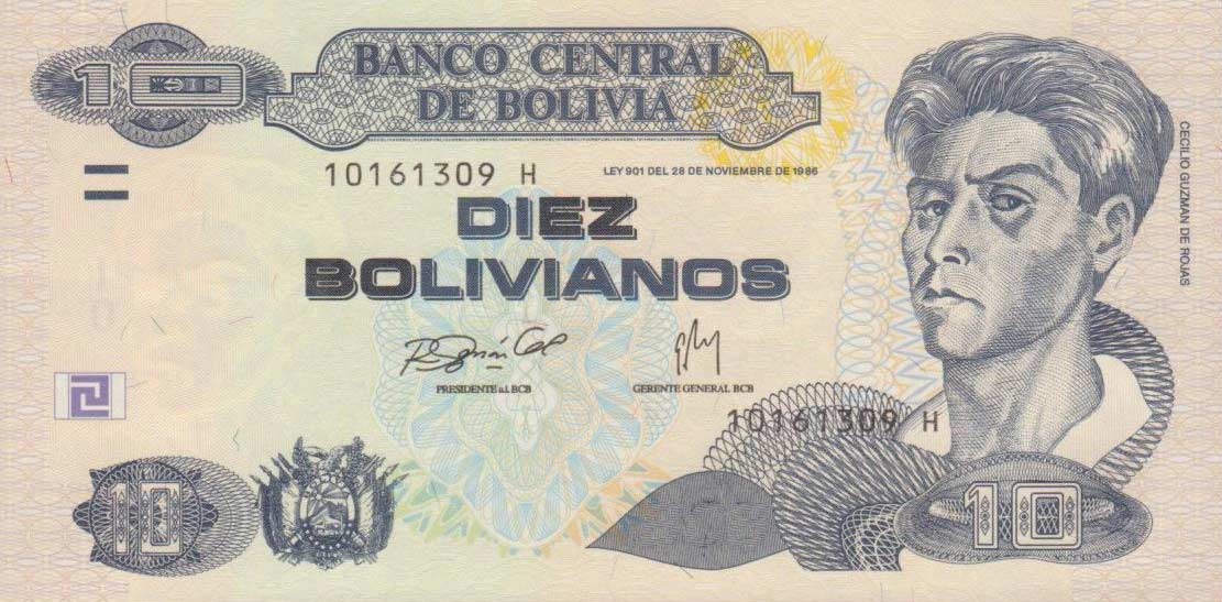 Front of Bolivia p233: 10 Bolivianos from 2007